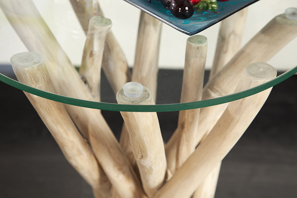 Design Beistelltisch natur rund Massivholz Treibholz Glas