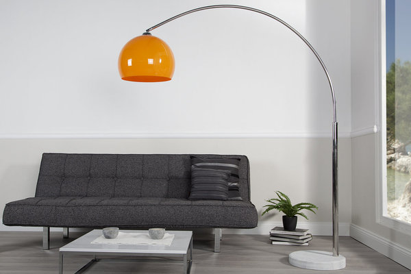 Design Bogenlampe orange Acryl Marmor bis 205cm ausziehbar