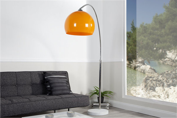 Design Bogenlampe orange Acryl Marmor bis 205cm ausziehbar