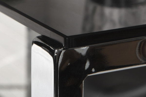 Design Eckschreibtisch Glas schwarz Metall Chrom