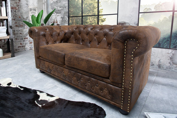 Design Couch braun 2er antik look Mikrofaser 150cm