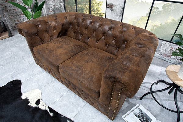 Design Couch braun 2er antik look Mikrofaser 150cm