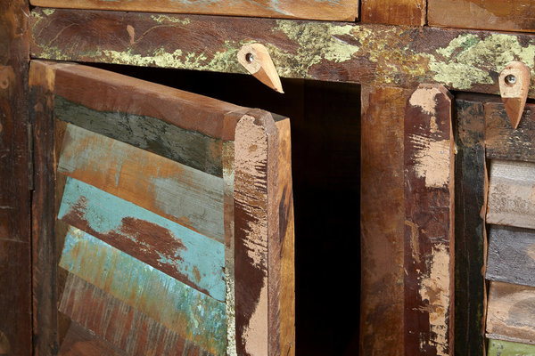 Design Sideboard mehrfarbig 125cm Recycling Massivholz