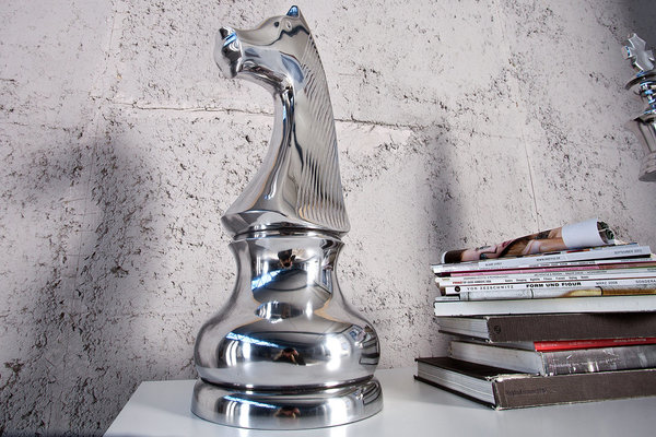 Design Figur Skulptur KNIGHT 60cm Schachfigur Aluminium poliert