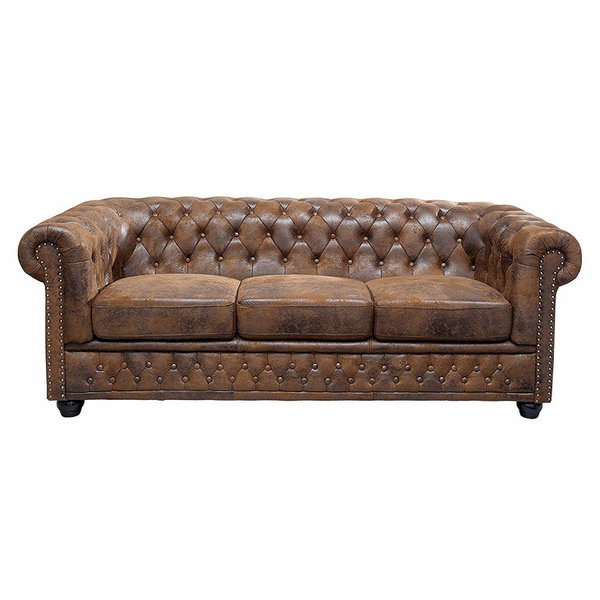 Design Couch braun antik look Mikrofaser 3er 205cm