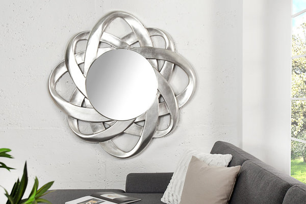 Wandspiegel silber rund 90cm Polyresin Spiegel