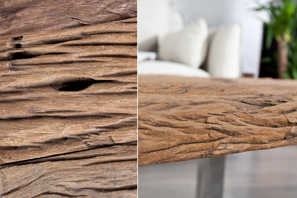 Couchtisch Massivholz Teak natur 110cm Metall Industrial Look