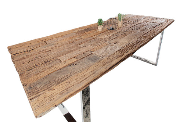 Esstisch natur 180cm recyceltes Teak Massivholz rustikal
