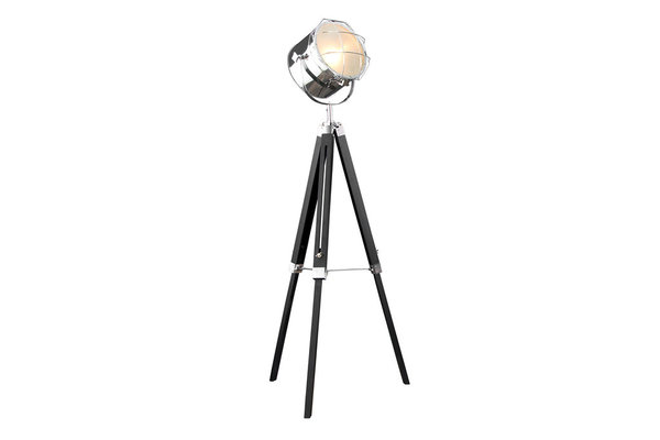 Stehlampe Metall Holz chrom schwarz bis 150cm Retro Design