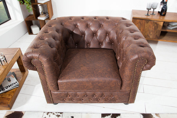 Design Sessel vintage braun Spaltleder 105cm mit Nieten