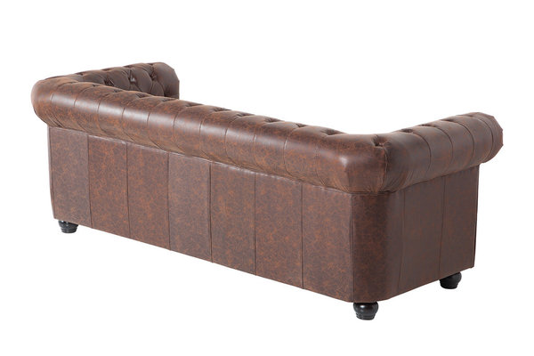 Design Couch 3er vintage braun Spaltleder 200cm Sofa