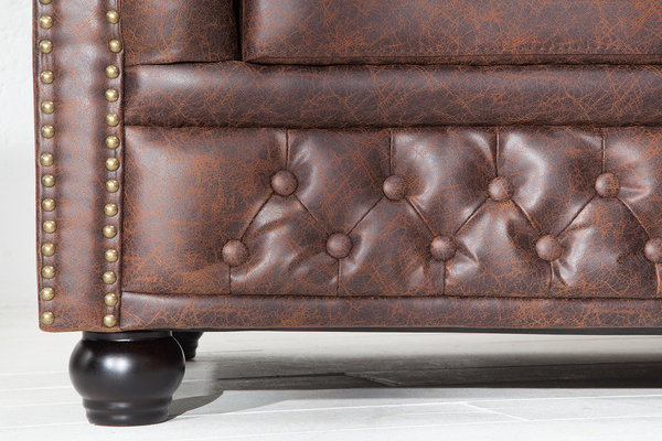 Design Couch 3er vintage braun Spaltleder 200cm Sofa