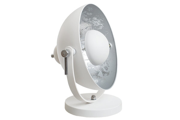 Design Tischlampe CINEMA weiß silber Kugellampe