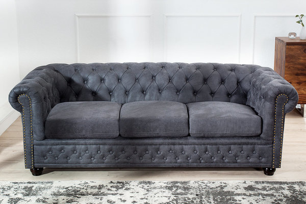 Design Couch 3er grau antik look Mikrofaser 200cm