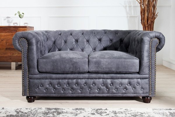 Design Couch 2er grau antik look Mikrofaser Massivholz