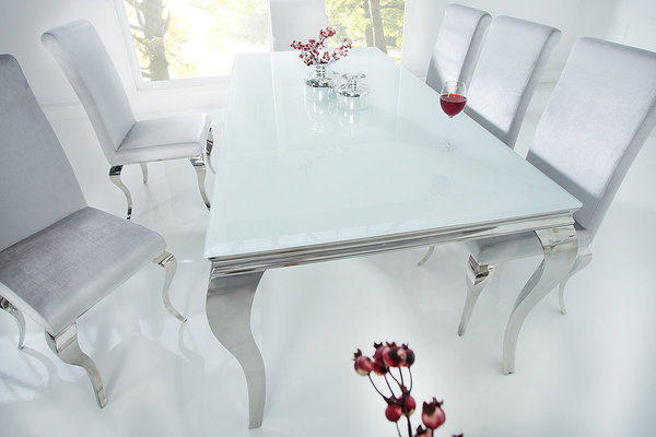 Esstisch Barock Opalglas Edelstahl weiß silber 200cm