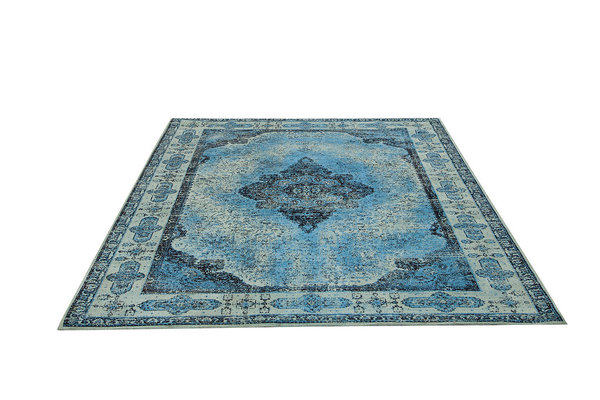 Design Teppich 240 x 160 cm blau antik Baumwolle