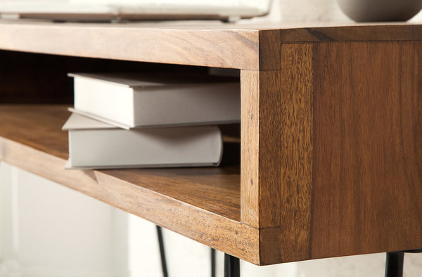 Schreibtisch 110cm Sheesham natur Massivholz Industriedesign