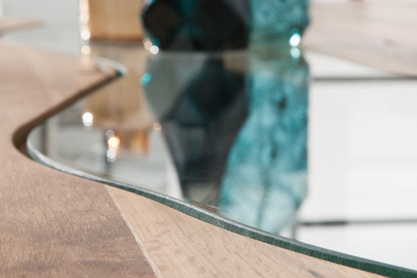 Esstisch natur 200cm Wildeiche Massivholz Glas Industrie Design