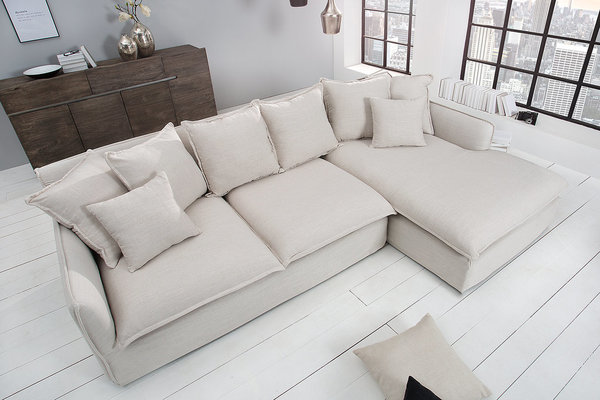 Eck-Sofa weiß Strukturstoff 255cm