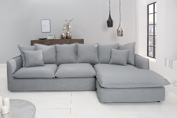 Eck-Sofa grau Strukturstoff 255cm
