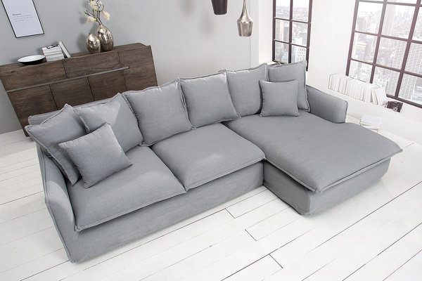 Eck-Sofa grau Strukturstoff 255cm