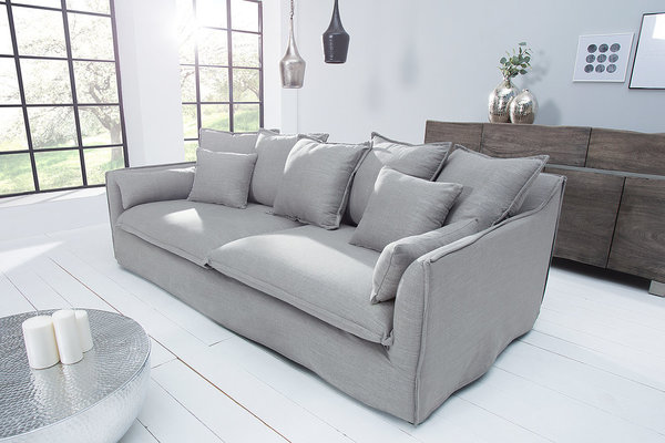 Sofa grau Strukturstoff 215cm 3er Polstercouch