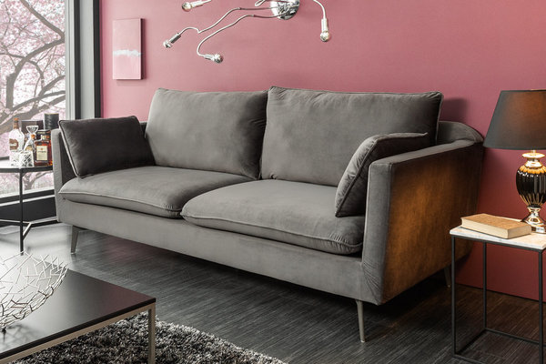 Sofa silbergrau Samt 210cm Metall Polstercouch