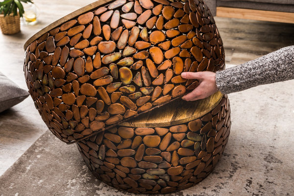 Couchtisch Massivholz Mango Metall Mosaik kupfer rund 2er Set