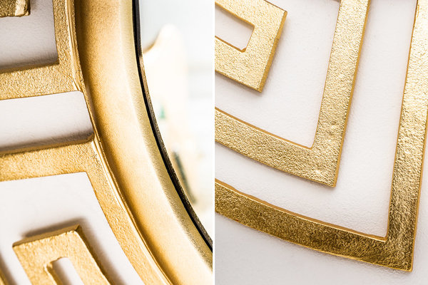 Wandspiegel gold rund 85cm Metall eckiges Muster Spiegel