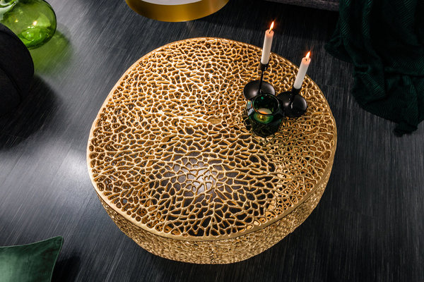 Couchtisch gold rund 80cm Metall Design Gitter Tisch