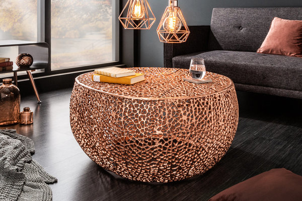 Couchtisch kupfer rund 80cm Metall Design Gitter Tisch