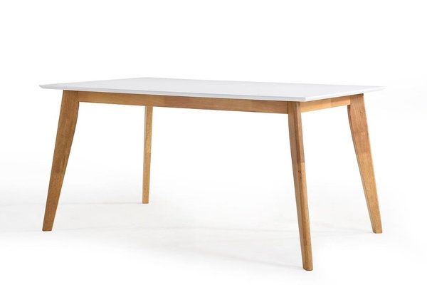 Esstisch Tisch weiß MDF natur Massivholz 120cm Retro