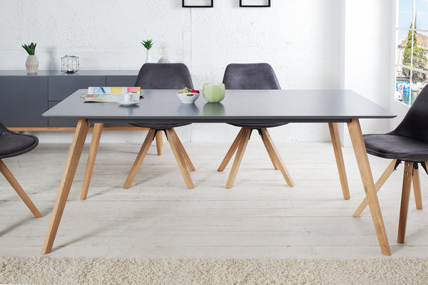 Esstisch Tisch grau MDF natur Massivholz 160cm Retro