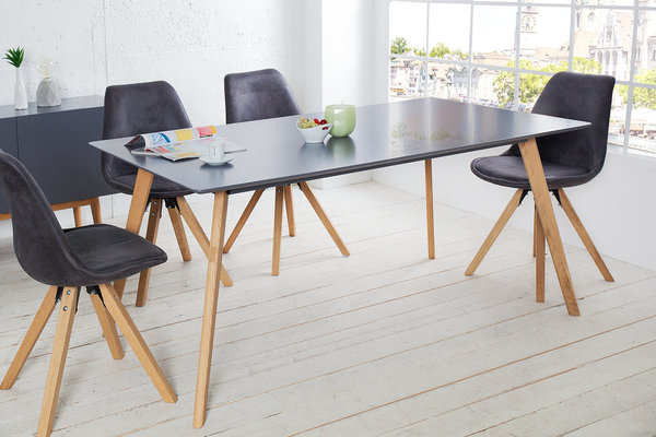Esstisch Tisch grau MDF natur Massivholz 160cm Retro
