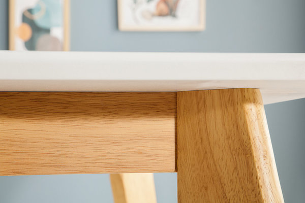 Esstisch Tisch weiß MDF natur Massivholz 160cm Retro