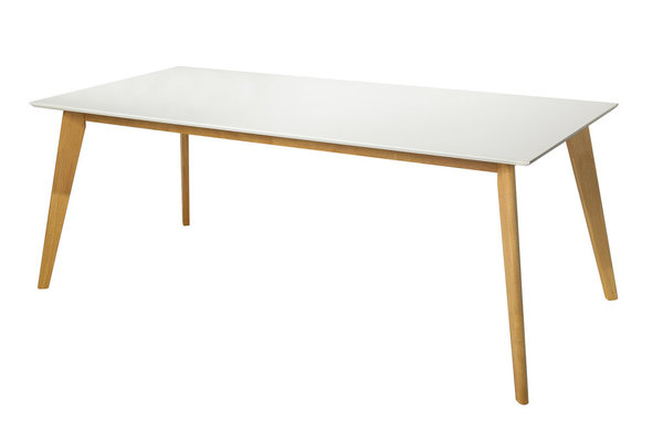 Esstisch Tisch weiß MDF natur Massivholz 200cm Retro
