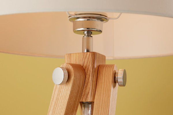 Tischlampe weiß Stoff natur Massivholz 64cm Retro Design