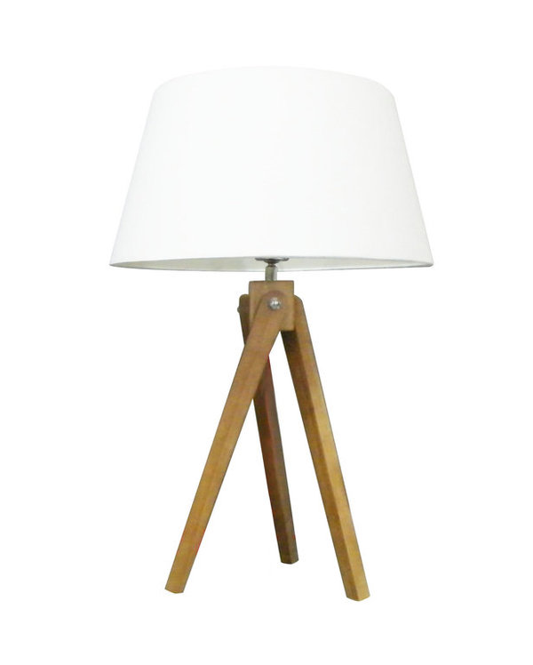 Tischlampe weiß Stoff natur Massivholz 64cm Retro Design