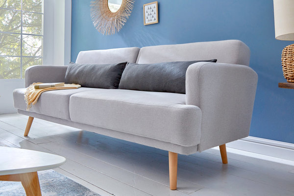 Sofa grau Strukturstoff 210cm mit Schlaffunktion