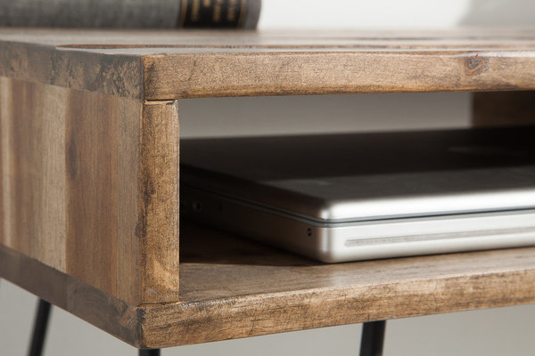 Schreibtisch 110cm grau Akazie Massivholz Industriedesign