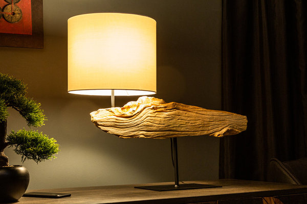 Tischlampe beige Baumwolle natur Treibholz 70cm