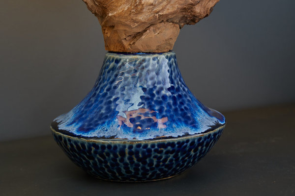 Tischlampe Lampe Treibholz natur Keramik blau 50cm