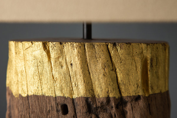Tischlampe natur gold Treibholz beige Leinen 73cm