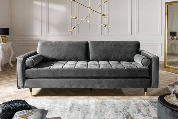Sofa grau Samt Massivholz 225cm Polstercouch