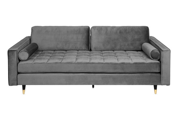 Sofa grau Samt Massivholz 225cm Polstercouch