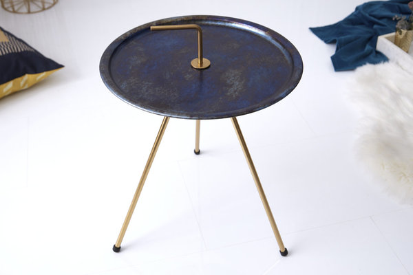 Design Beistelltisch Metall rund 42cm blau gold
