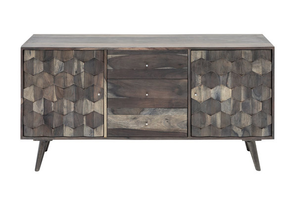Design Sideboard grau 145cm Akazie Massivholz