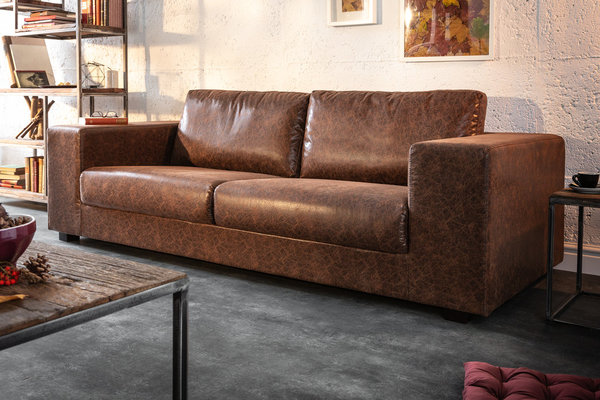 Sofa vintage braun Kunstleder 220cm Polstercouch
