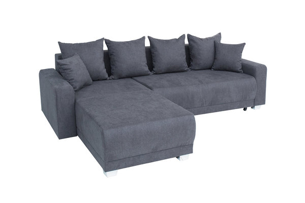 Eck-Sofa grau Flachgewebe 255cm mit Schlaffunktion